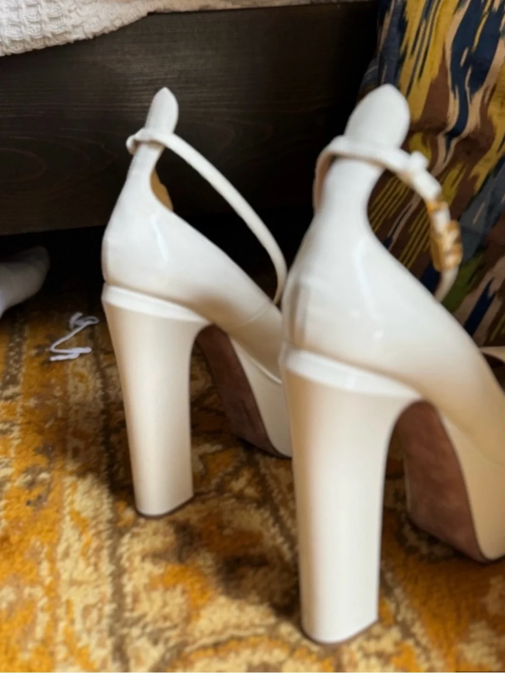 Valentino White Patent Leather Platform Slingback Heels